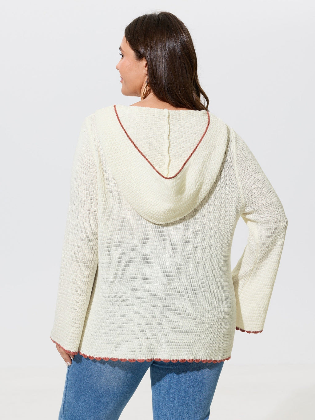 Floral Embroidery Tassel Tie Front Flare Sleeve Pullover