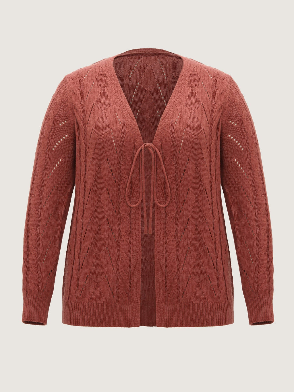 Tie Front Cutout Cable Knit Cardigan