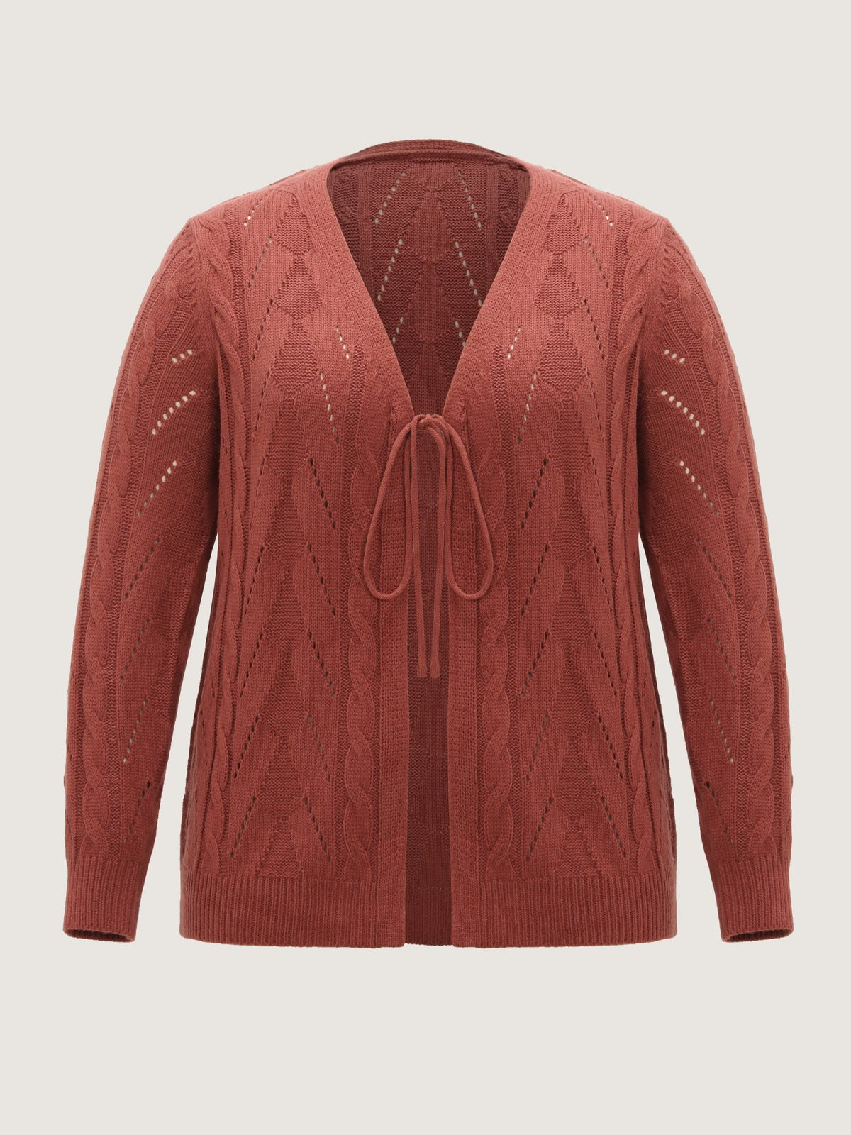 Tie Front Cutout Cable Knit Cardigan