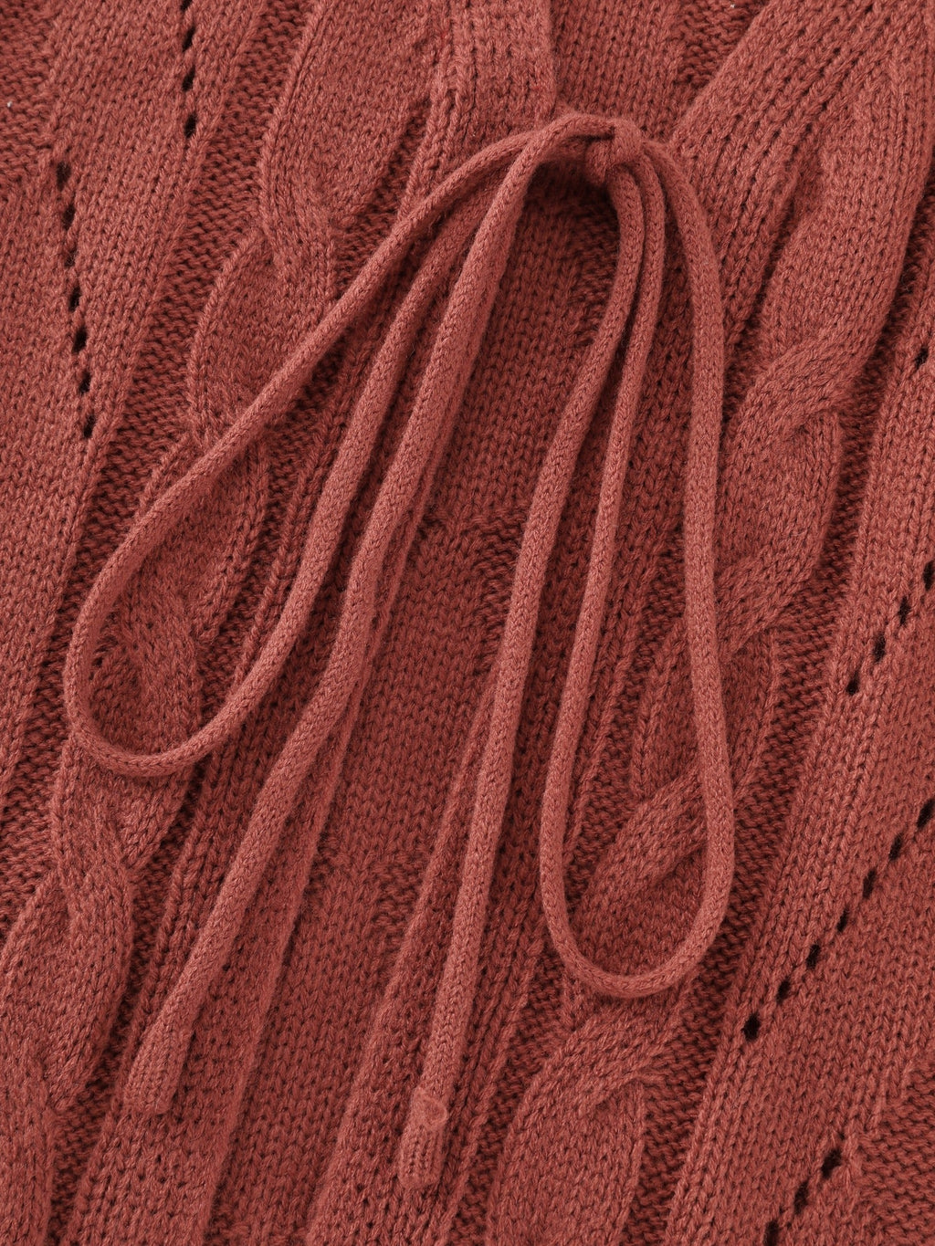 Tie Front Cutout Cable Knit Cardigan