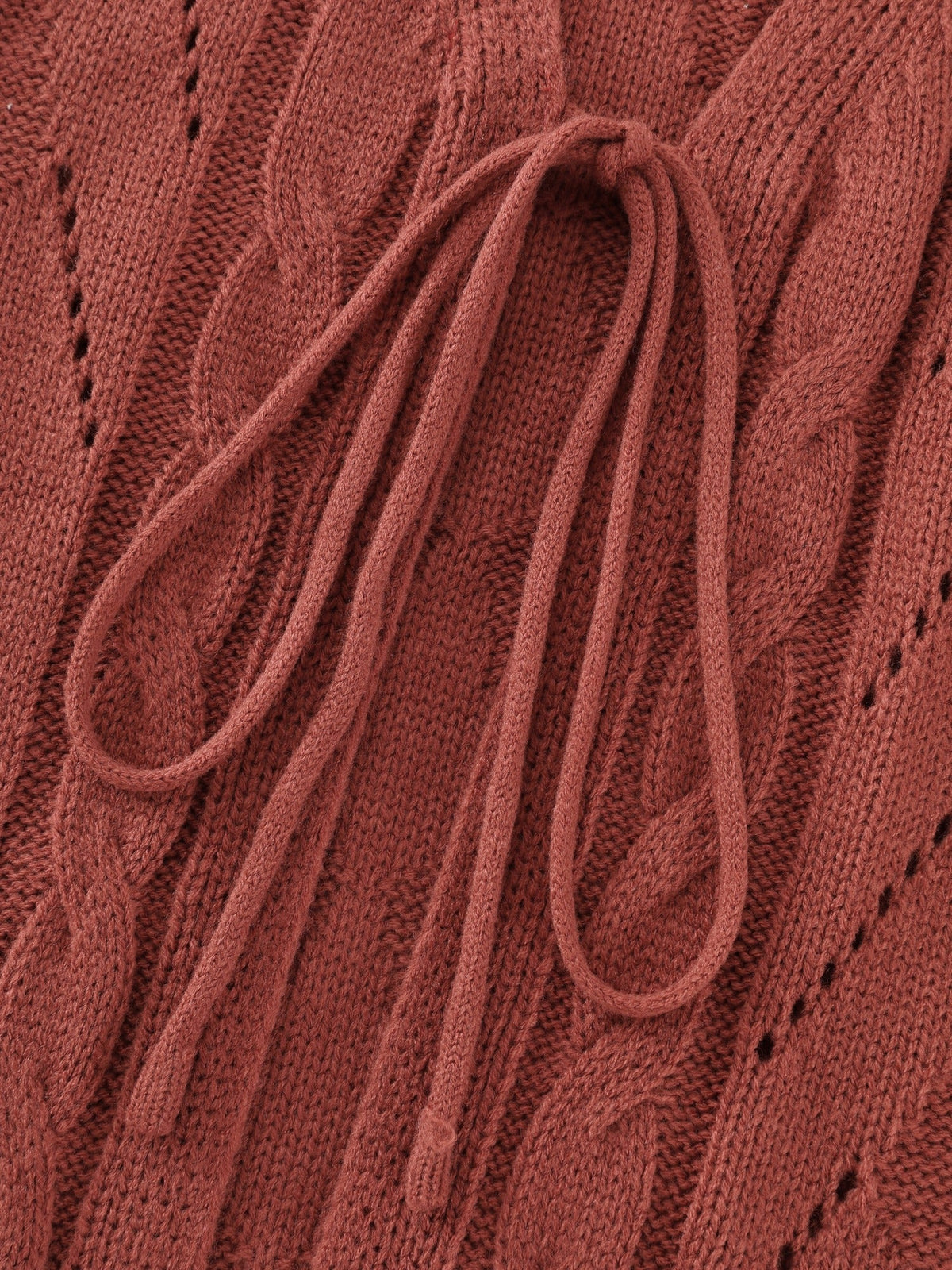Tie Front Cutout Cable Knit Cardigan