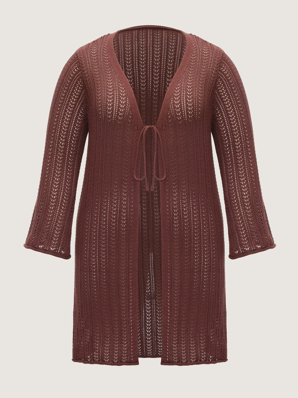 Textured Tie Front Cutout Crochet Cardigan