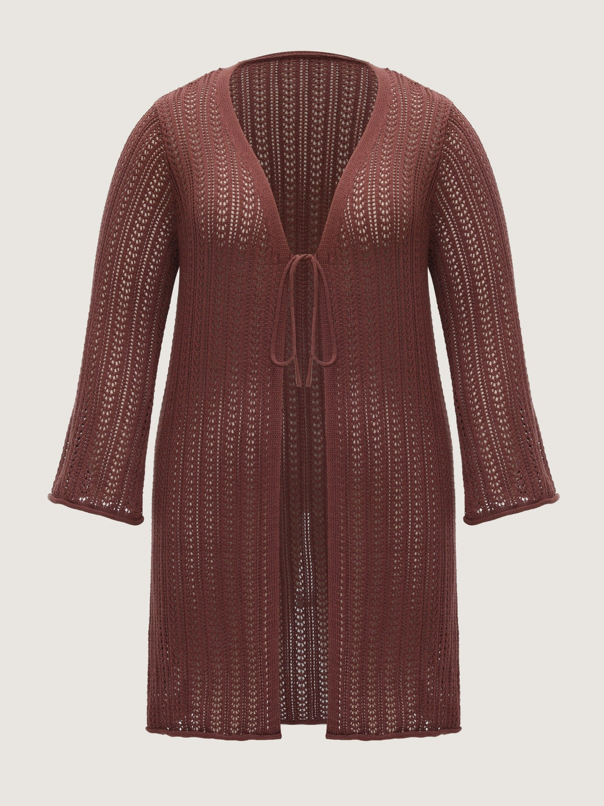 Textured Tie Front Cutout Crochet Cardigan