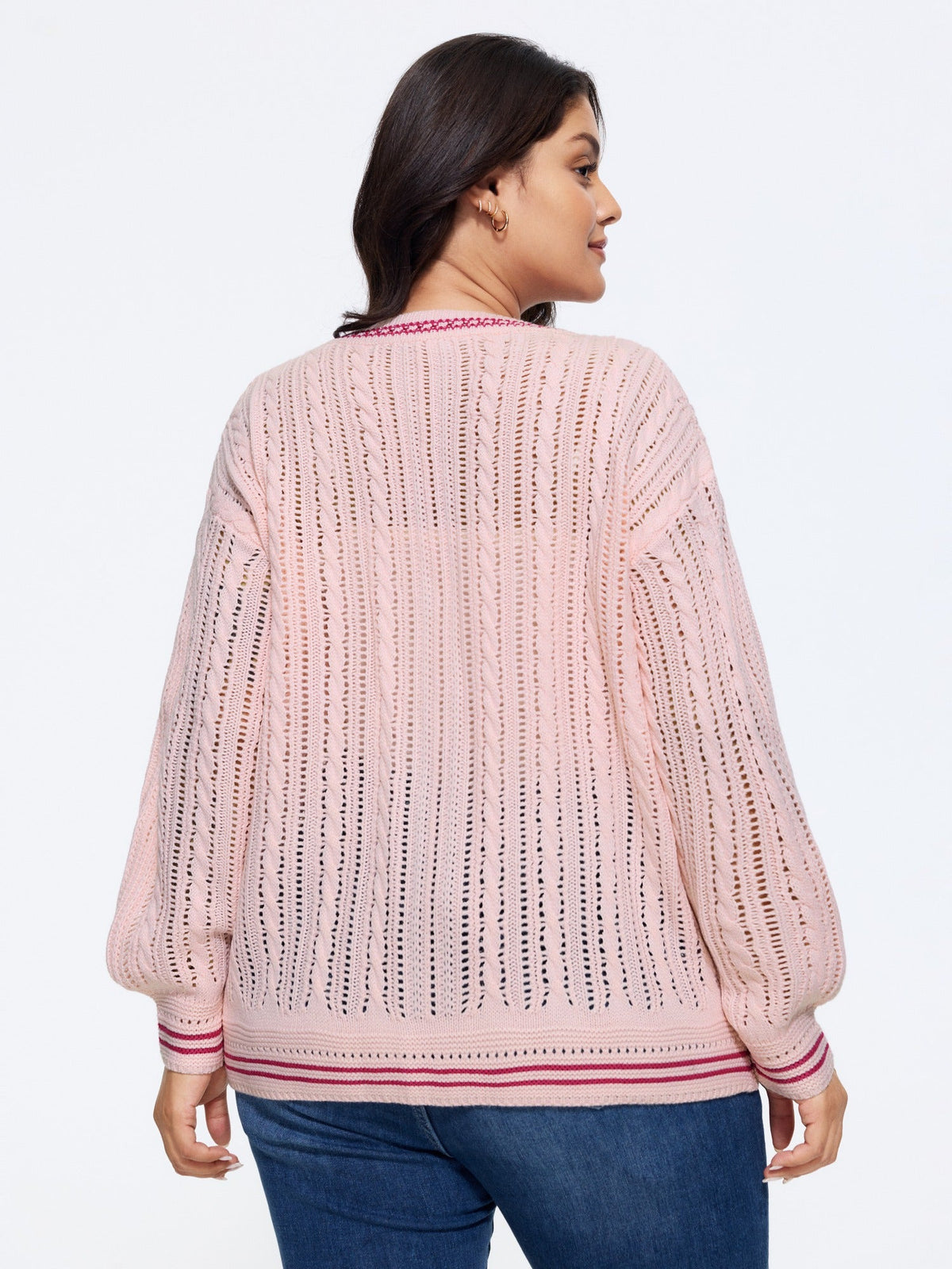 Cutout Contrast Trim Button Front Cardigan