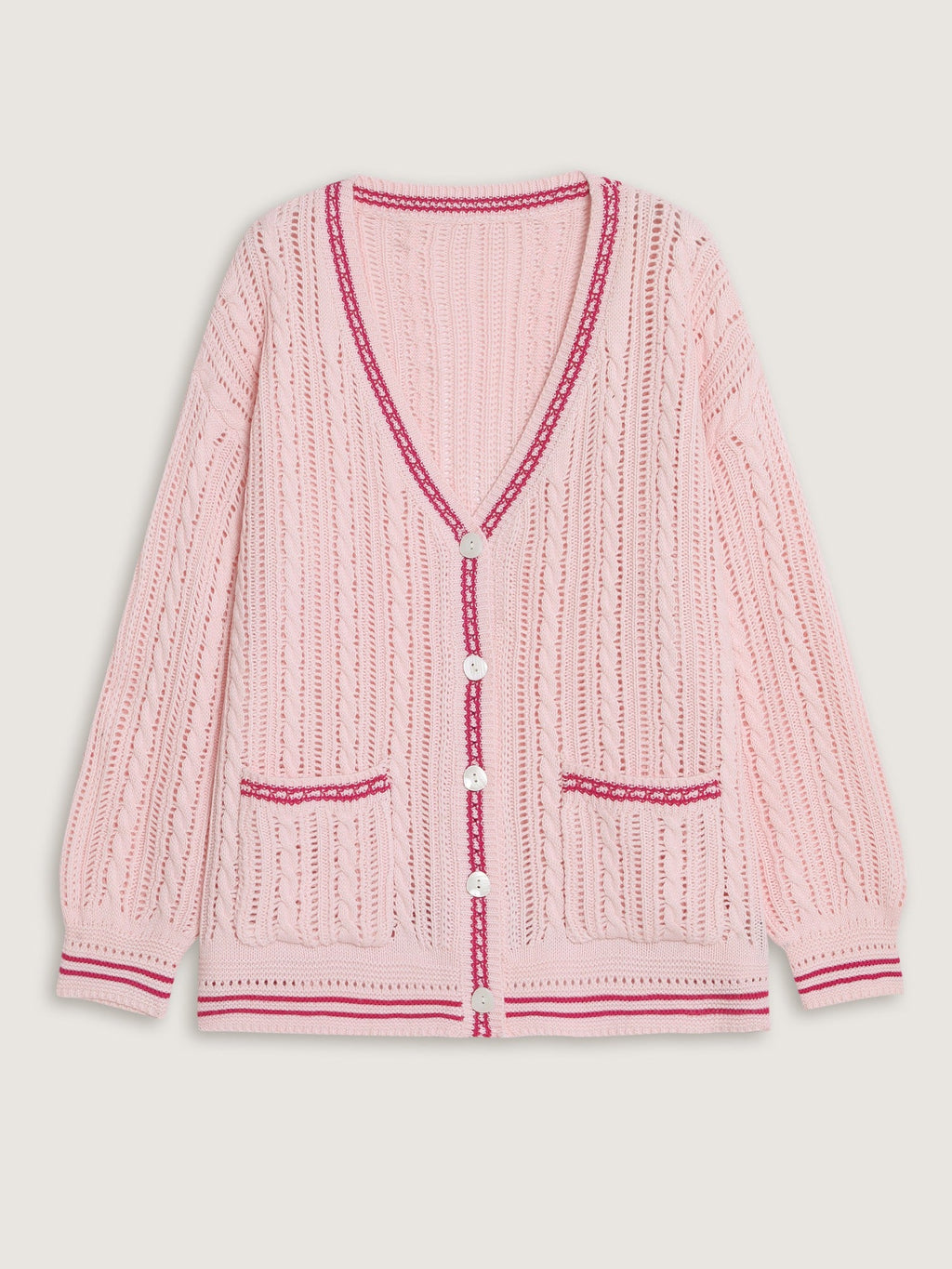 Cutout Contrast Trim Button Front Cardigan