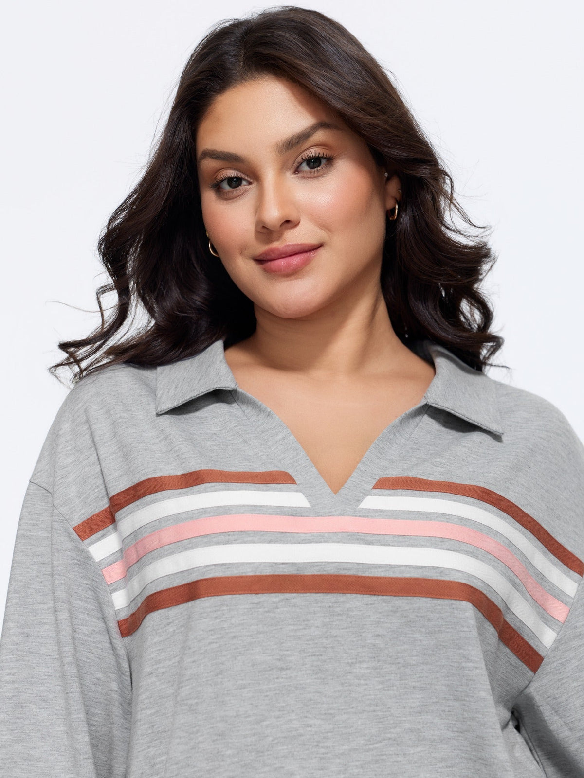 Cotton Colorful Stripe Chest Detail Relaxed Fit Sweatshirt