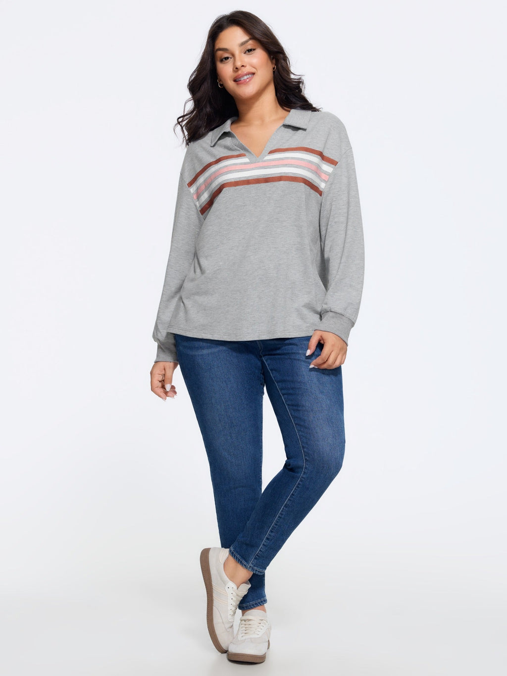 Cotton Colorful Stripe Chest Detail Relaxed Fit Sweatshirt