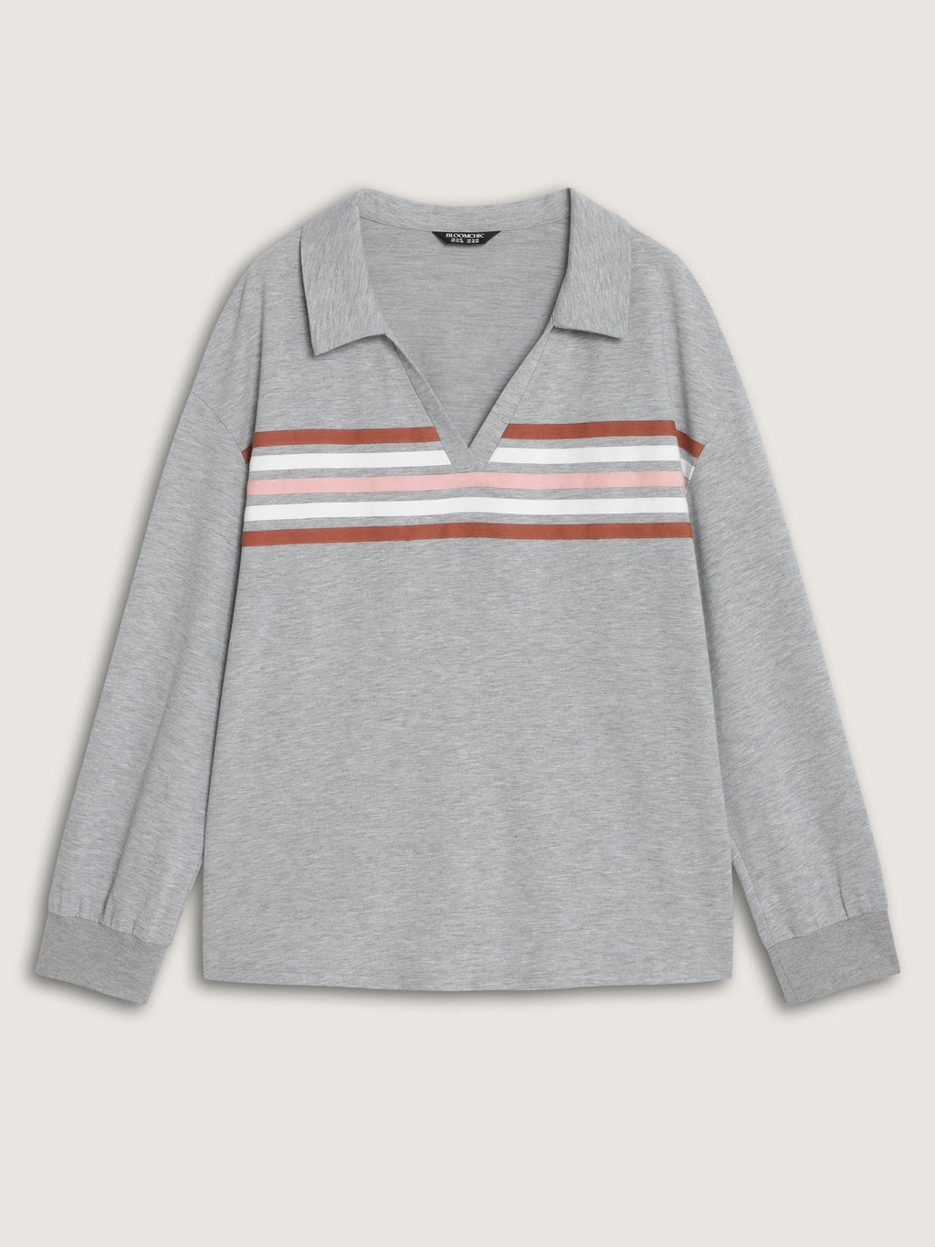 Cotton Colorful Stripe Chest Detail Relaxed Fit Sweatshirt