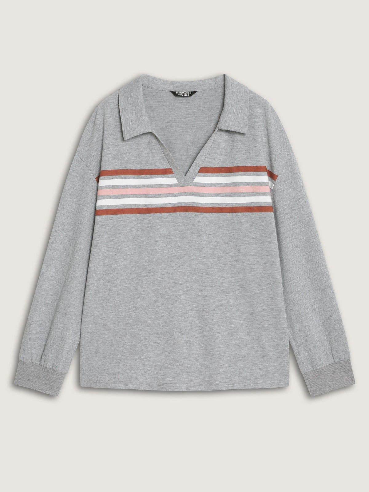 Cotton Colorful Stripe Chest Detail Relaxed Fit Sweatshirt