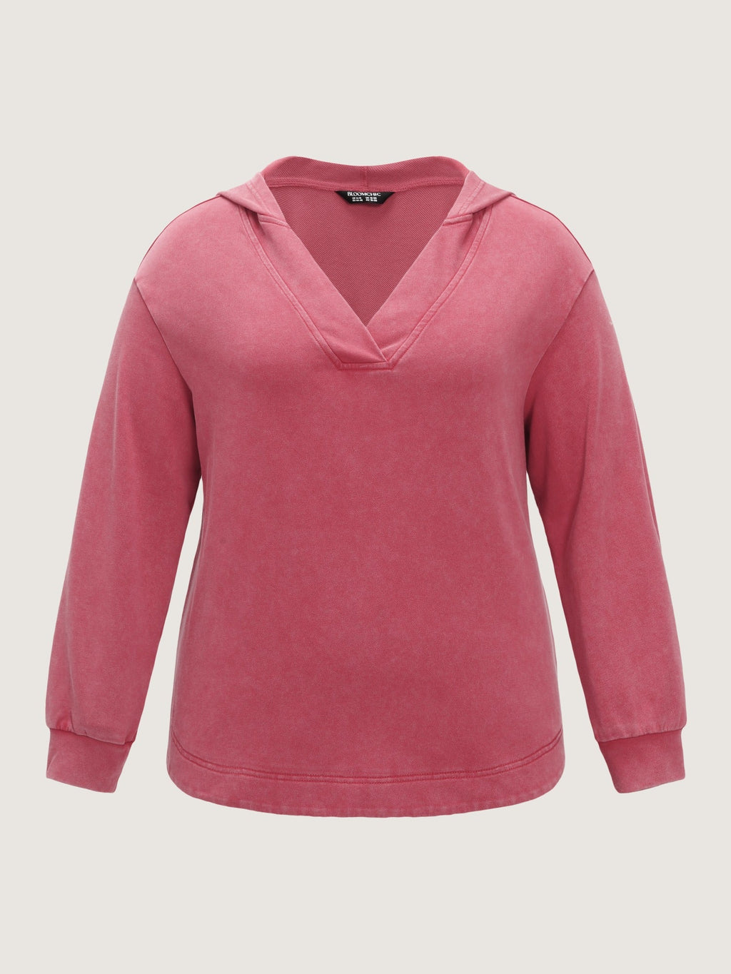 Vintage Washed V-Neck Curved Hem Hoodie