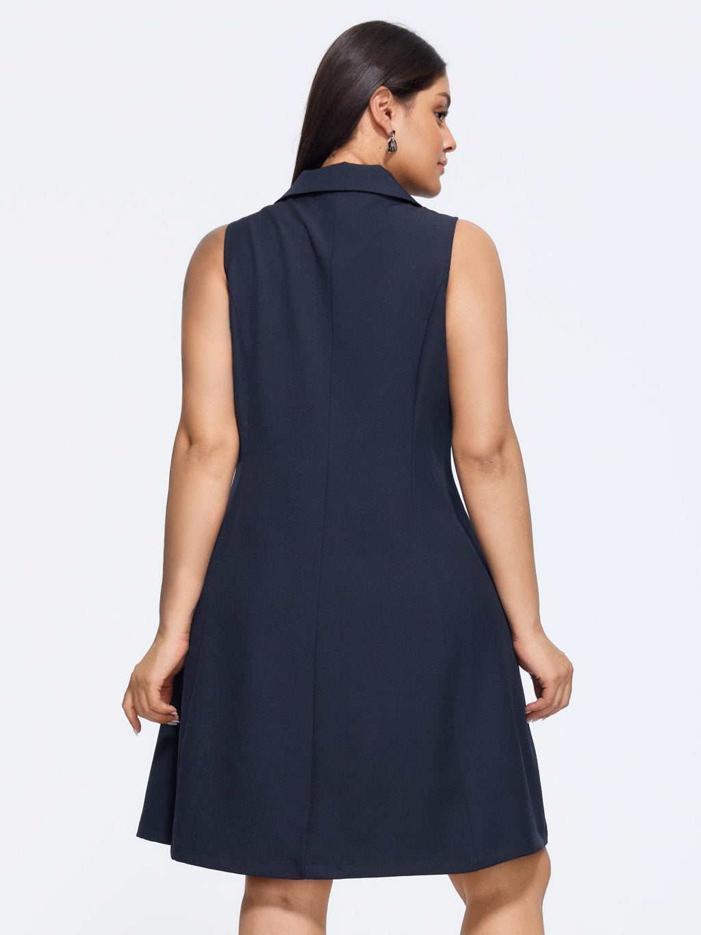 Lapel Collar Metal Button Front Sleeveless Mini Dress