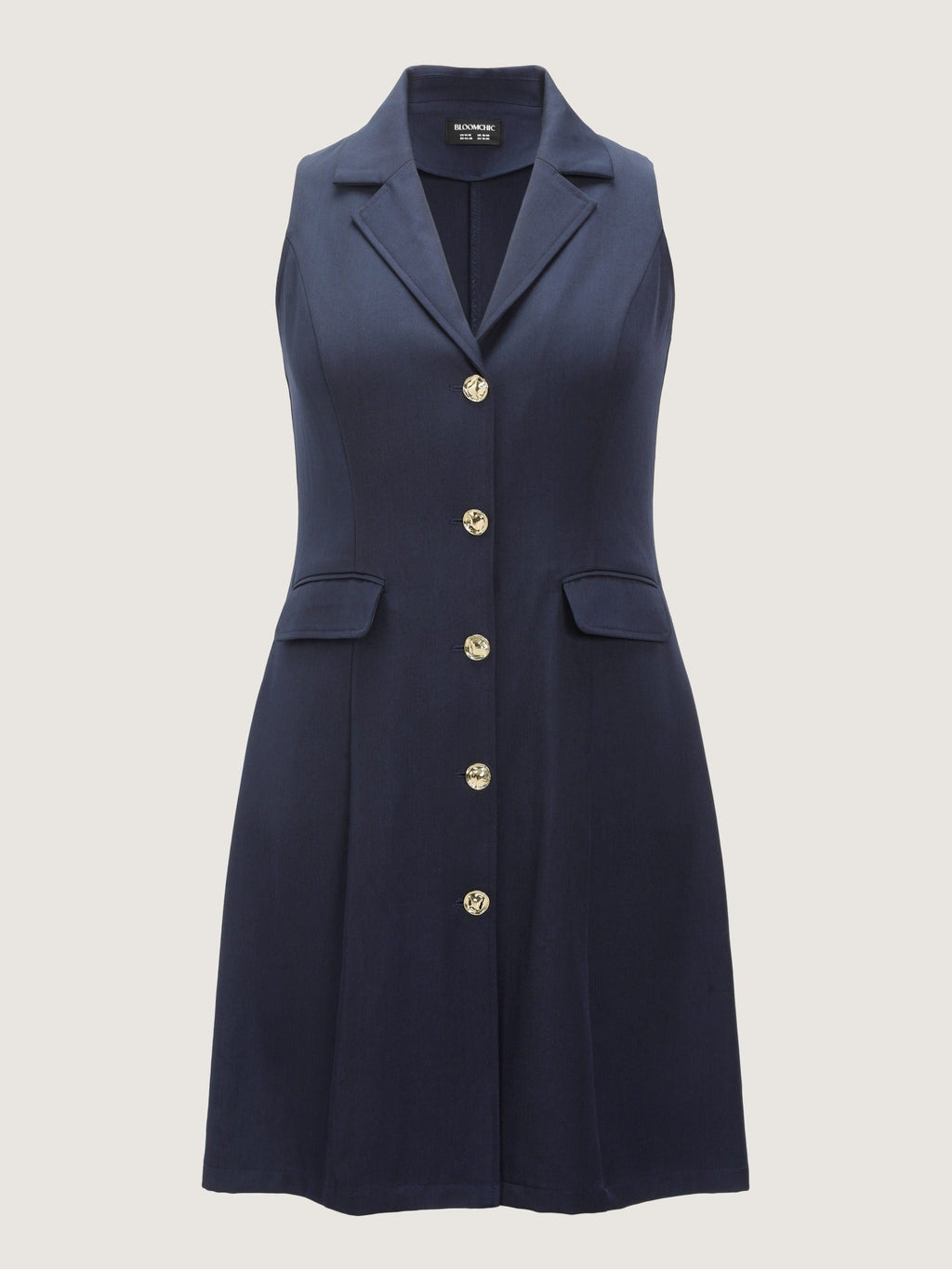 Lapel Collar Metal Button Front Sleeveless Mini Dress