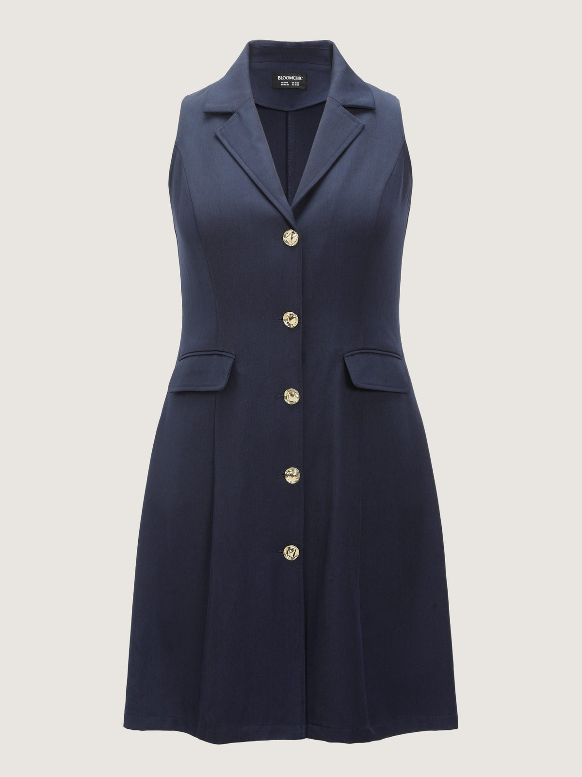 Lapel Collar Metal Button Front Sleeveless Mini Dress