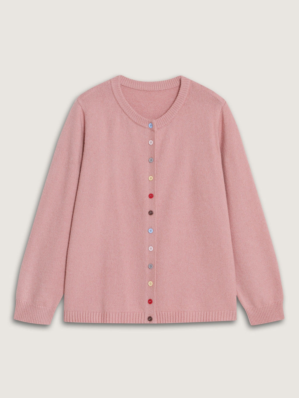 Crew Neck Multi‑Color Buttons Open Front Cardigan