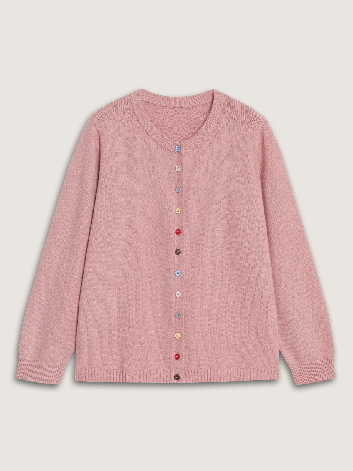 Crew Neck Multi‑Color Buttons Open Front Cardigan
