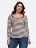 Supersoft Stretch Square Neck Retro Stripe T‑Shirt