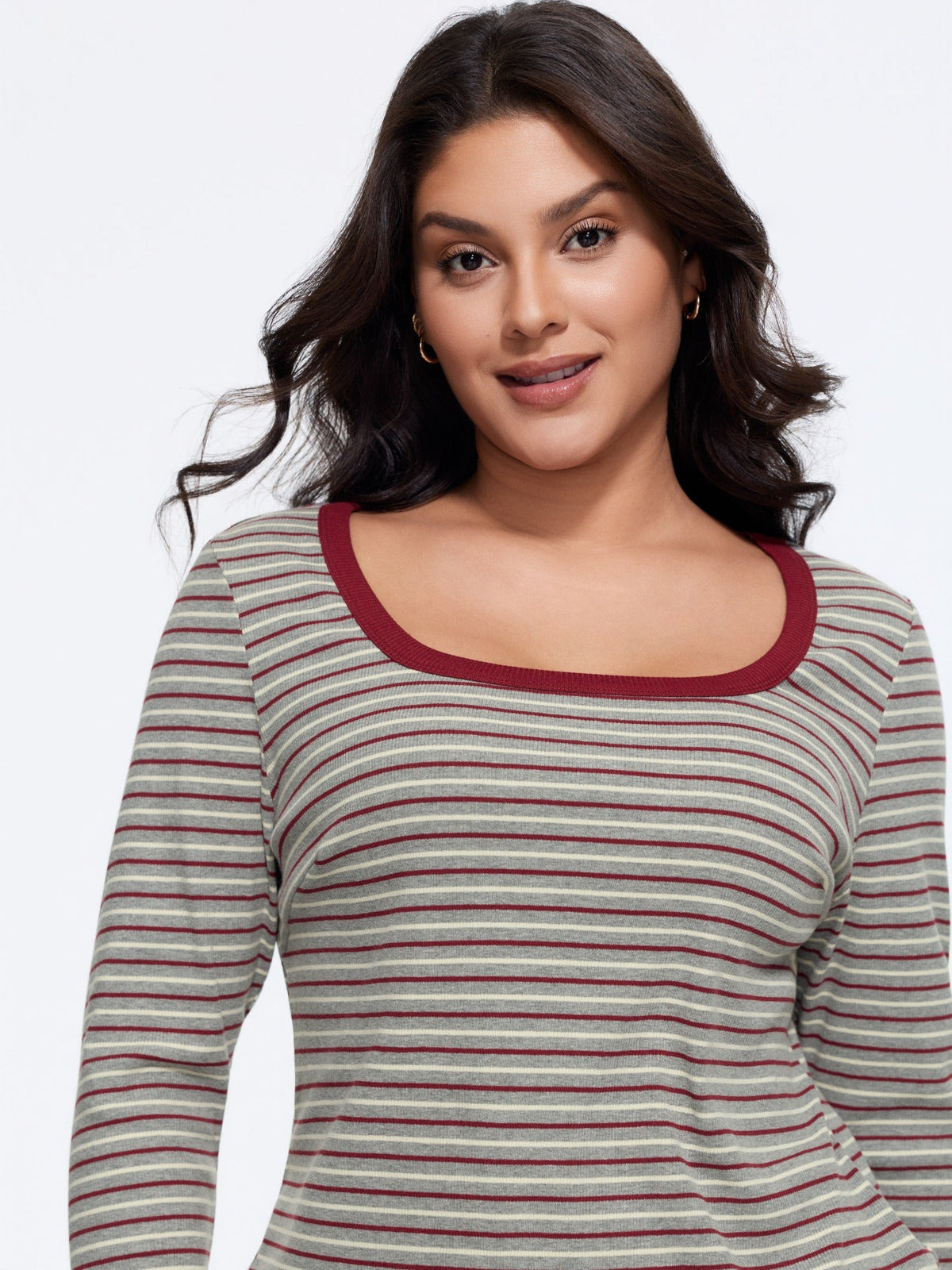 Supersoft Stretch Square Neck Retro Stripe T‑Shirt