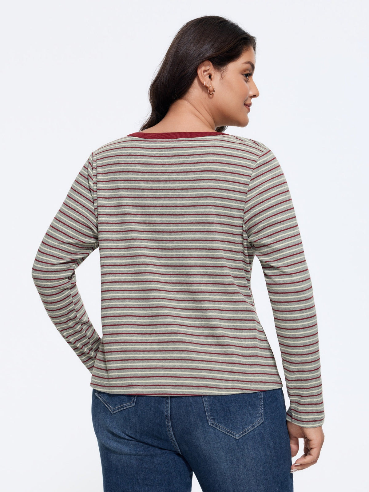 Supersoft Stretch Square Neck Retro Stripe T‑Shirt