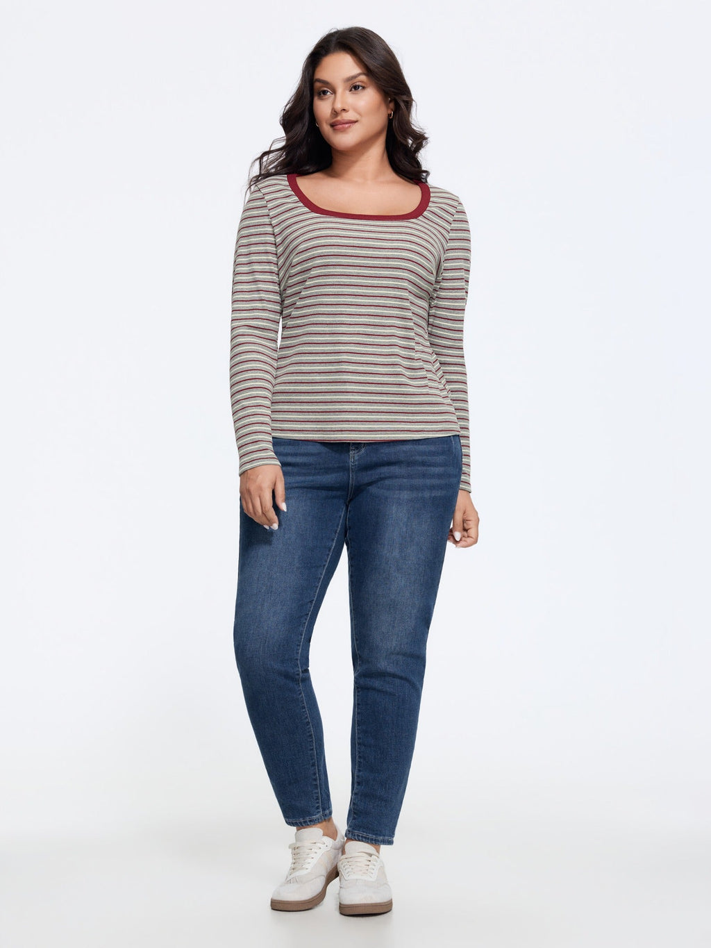 Supersoft Stretch Square Neck Retro Stripe T‑Shirt
