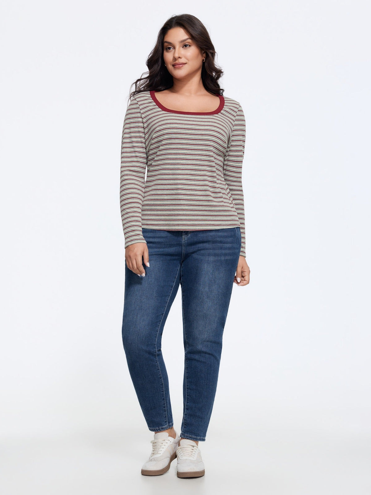 Supersoft Stretch Square Neck Retro Stripe T‑Shirt