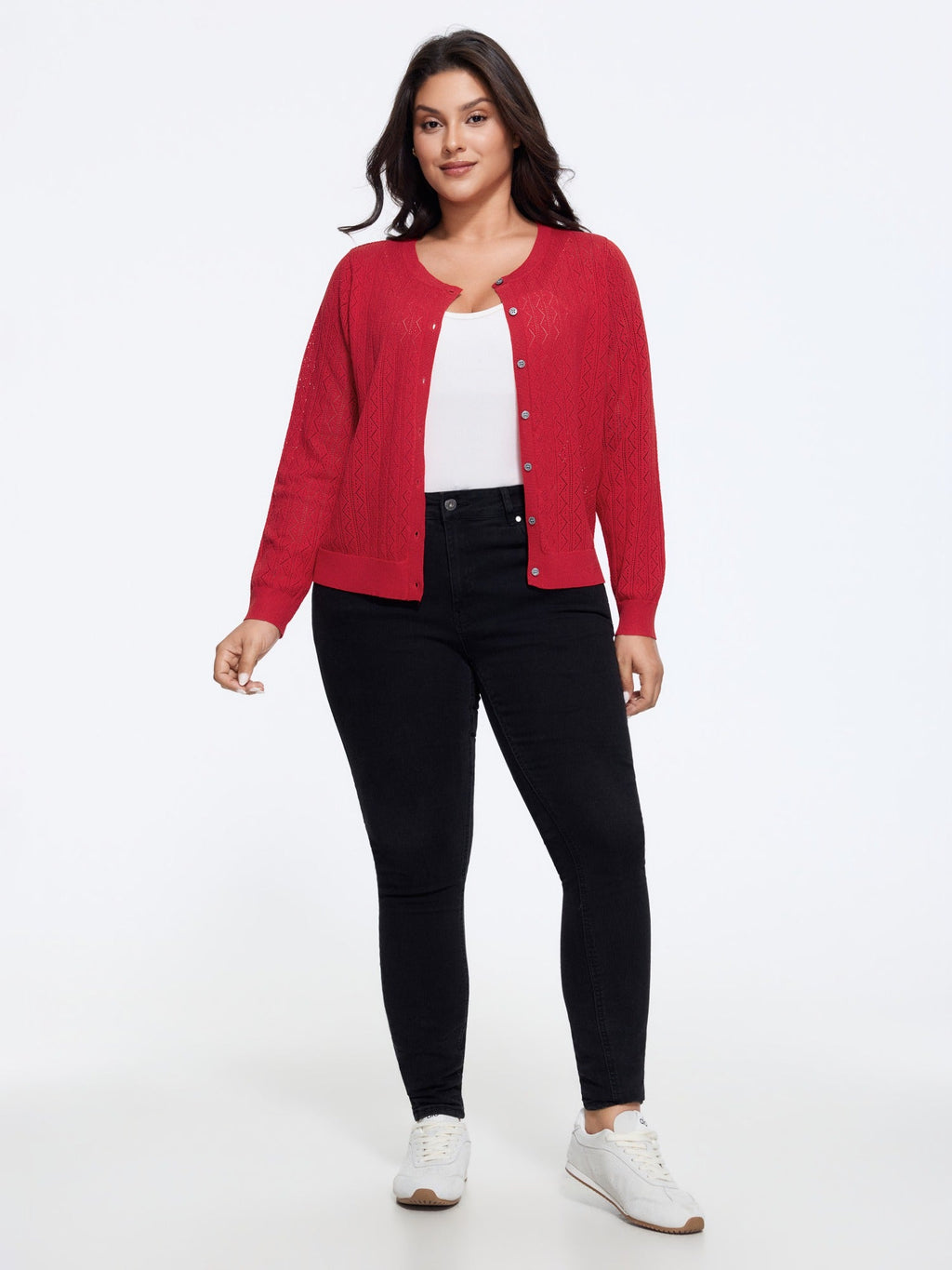 Round Neck Cut Out Open Front Cardigan