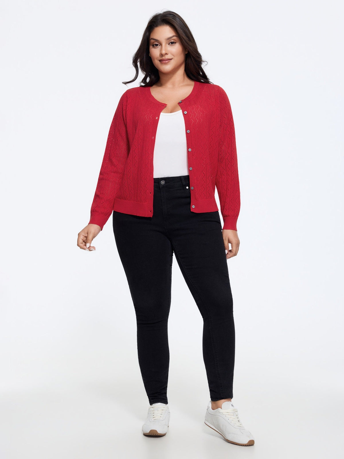 Round Neck Cut Out Open Front Cardigan
