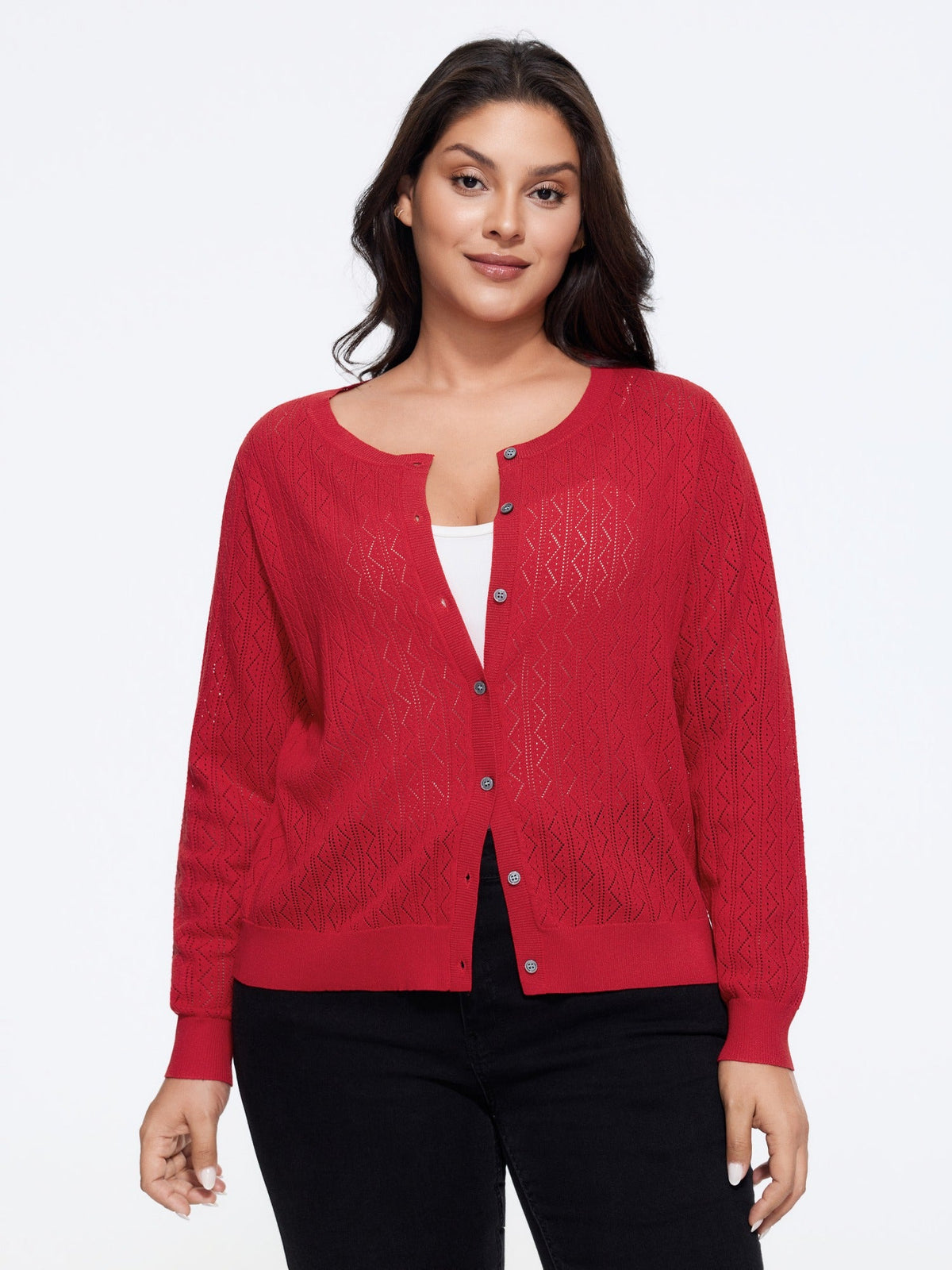 Round Neck Cut Out Open Front Cardigan