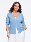 Textured Vertical Rib V Neck Front Button Cardigan