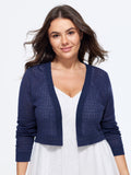 Open Front V Neck Eyelet Cropped Cardigan