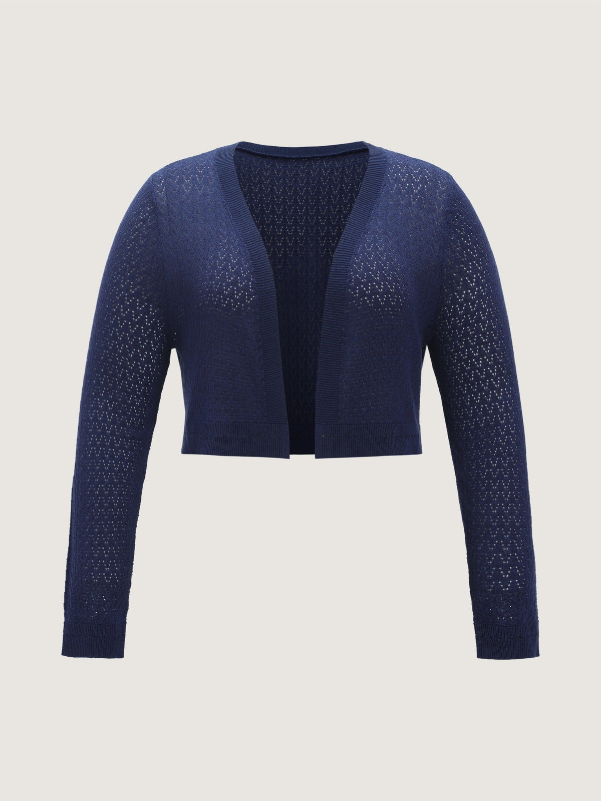 Open Front V Neck Eyelet Cropped Cardigan