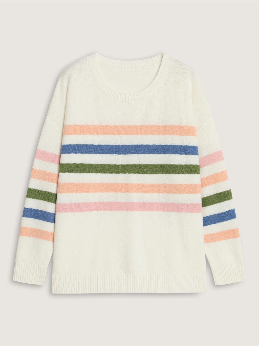 Contrast Striped Crew Neck Loose Fit Pullover