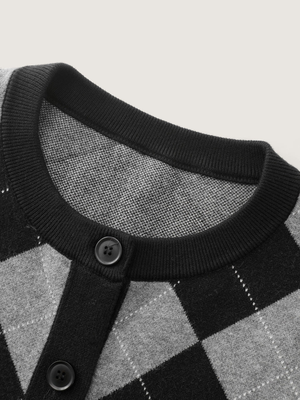 Supersoft Round Neck Argyle Button‑Down Cardigan