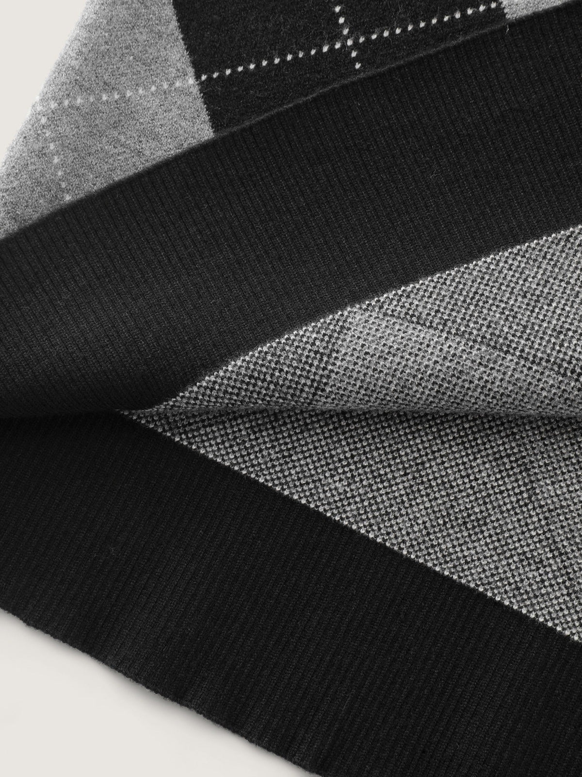 Supersoft Round Neck Argyle Button‑Down Cardigan