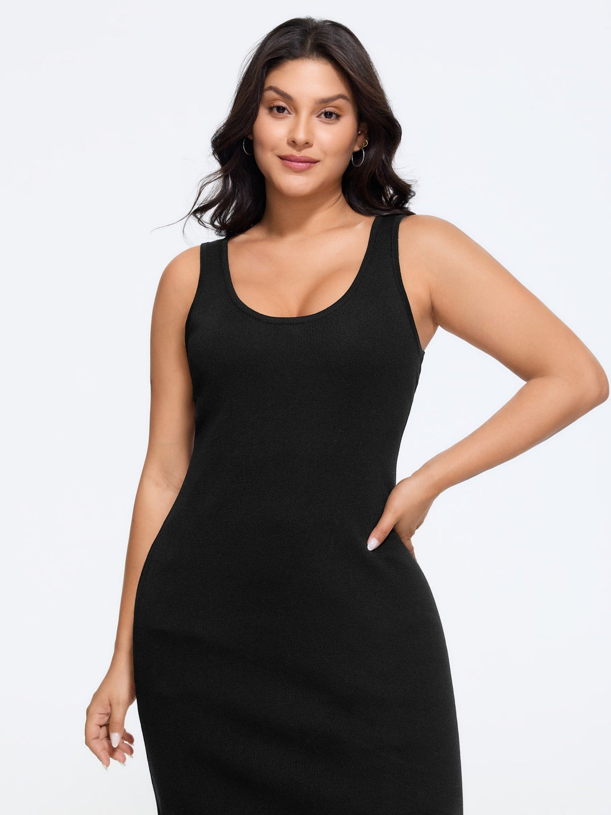 Supersoft U‑Neck Fitted Sleeveless Midi Dress
