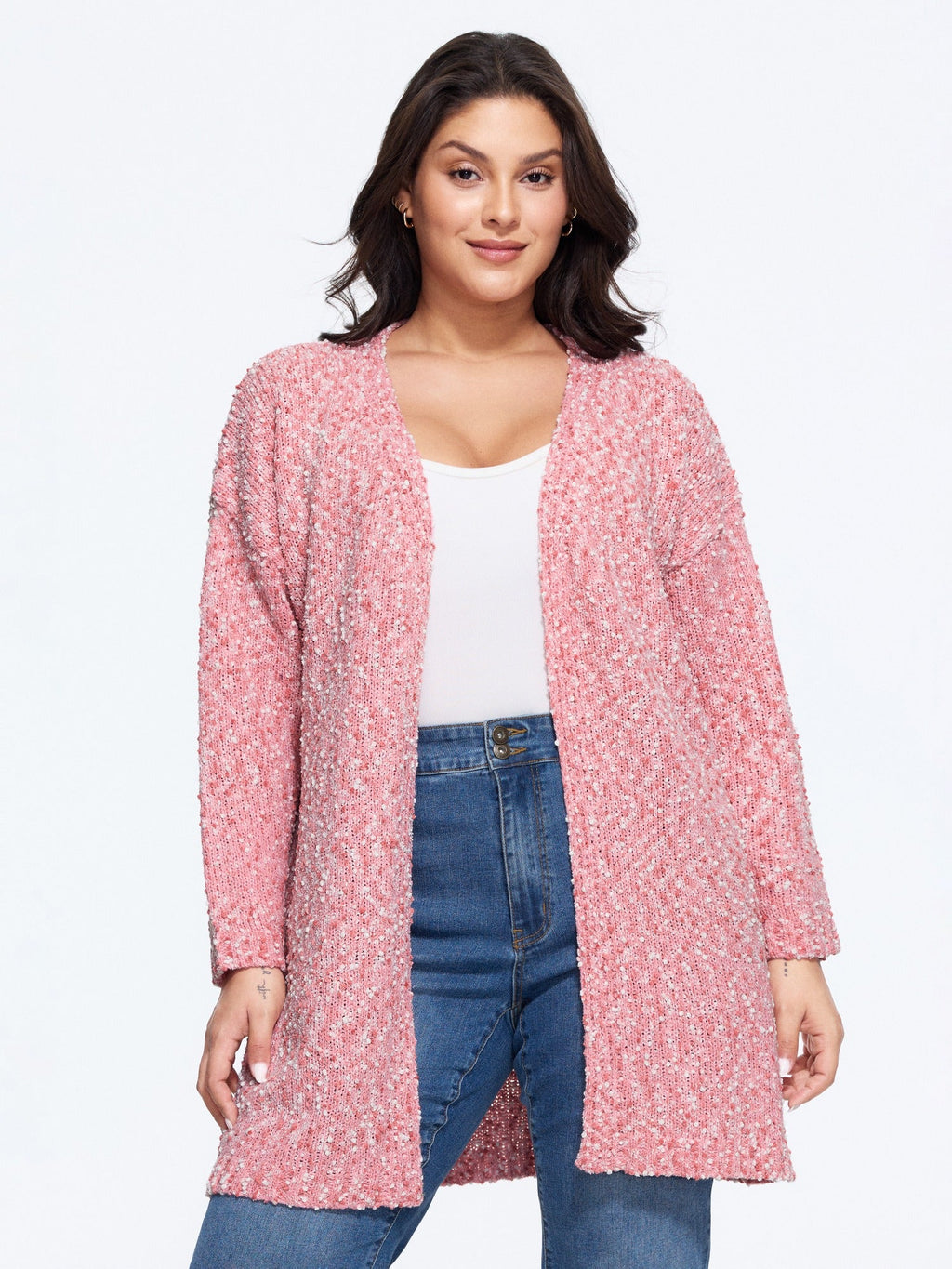 Color Textured Open Front Cardigan