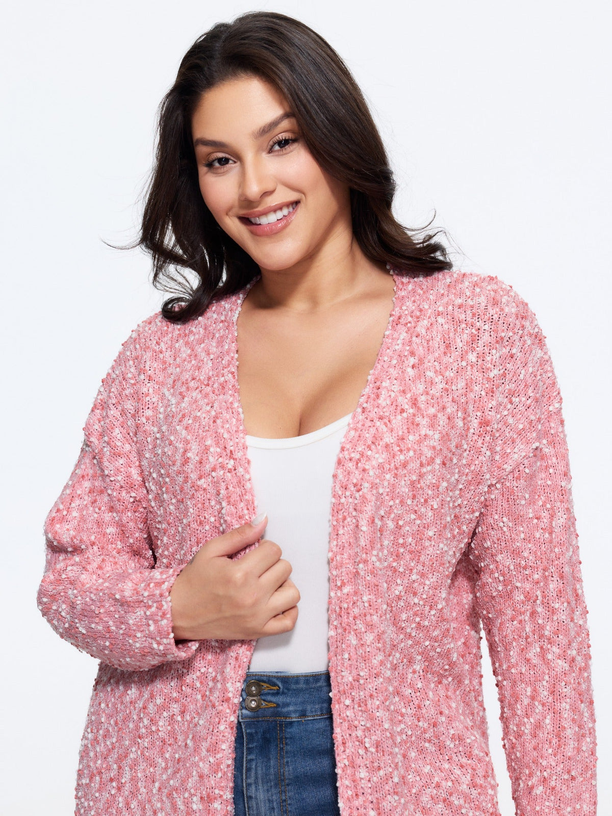 Color Textured Open Front Cardigan