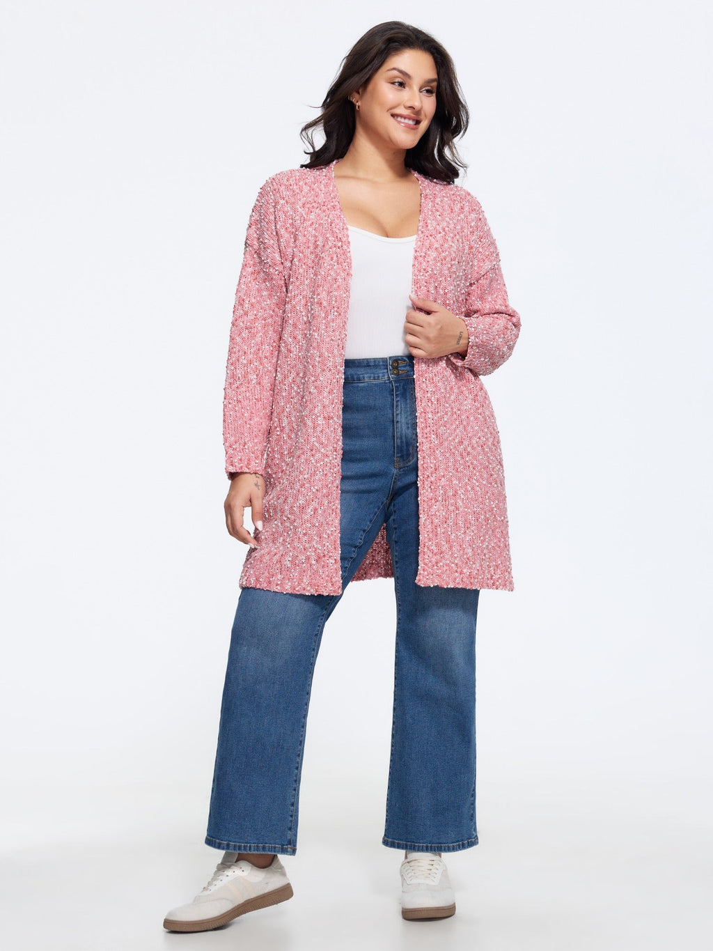 Color Textured Open Front Cardigan