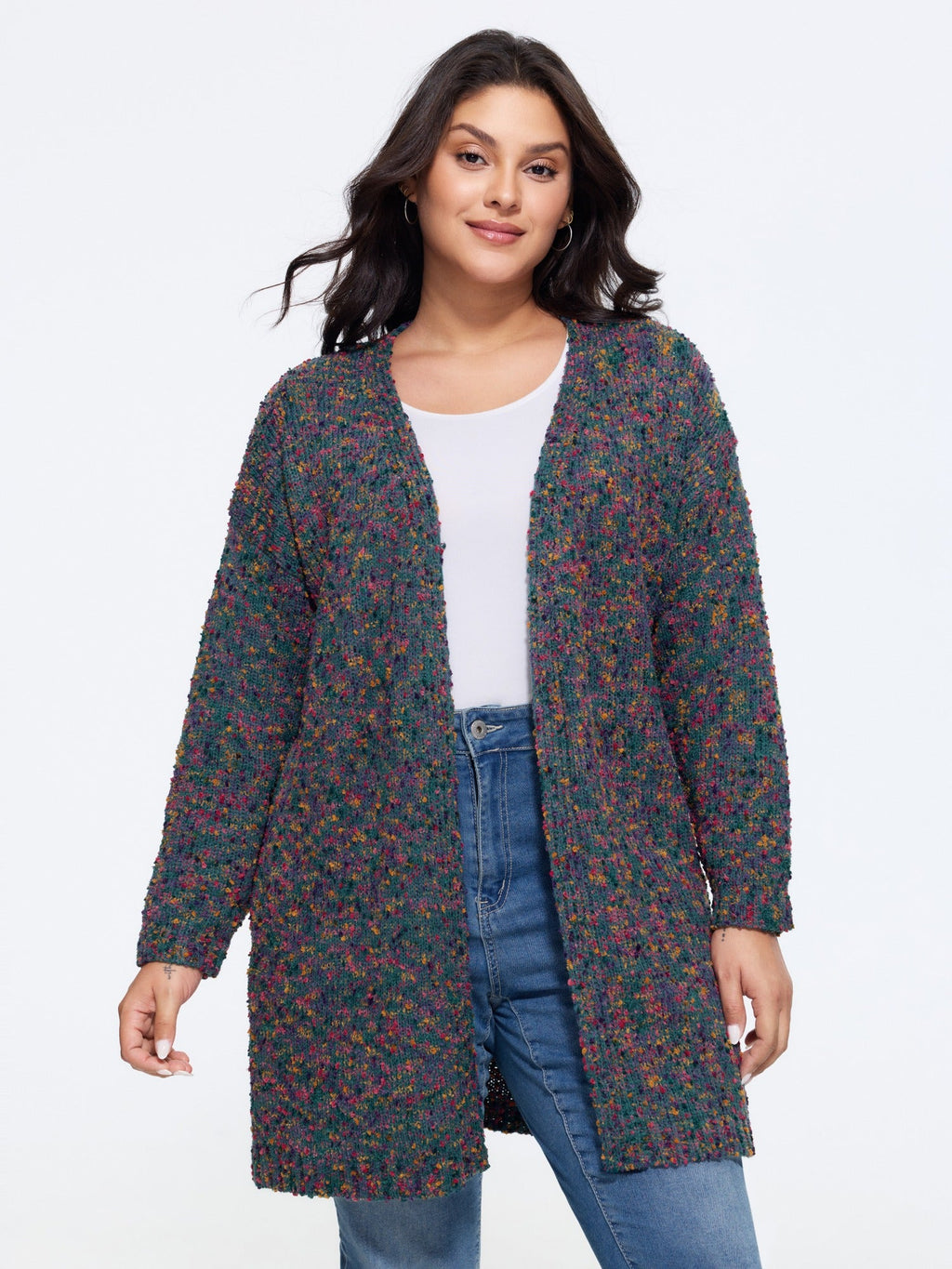 Color Textured Open Front Cardigan