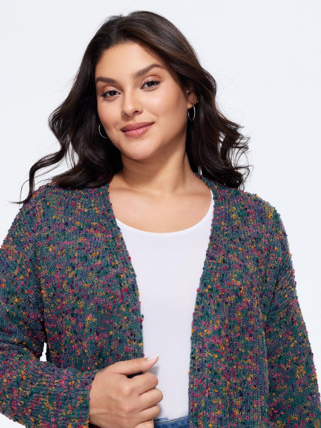Color Textured Open Front Cardigan