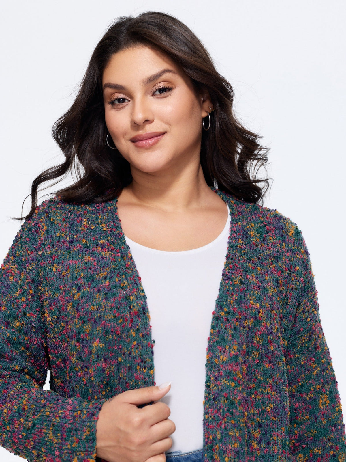 Color Textured Open Front Cardigan