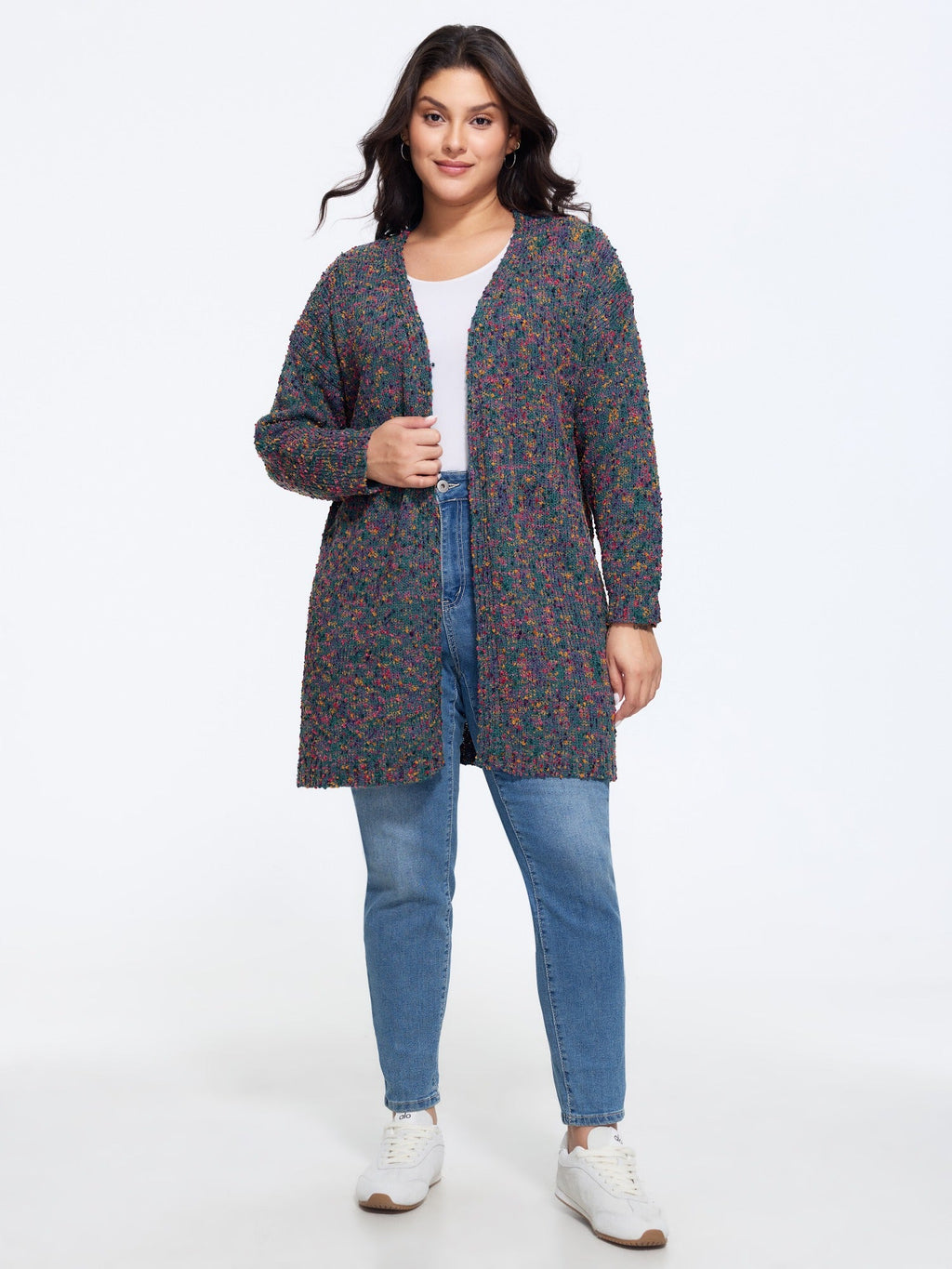 Color Textured Open Front Cardigan