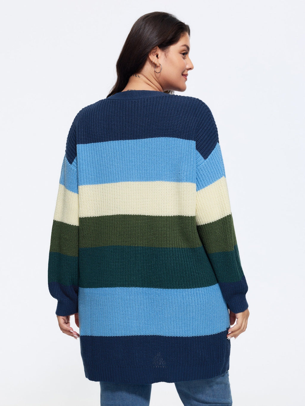 Colorblock Contrast Texture Button Cardigan