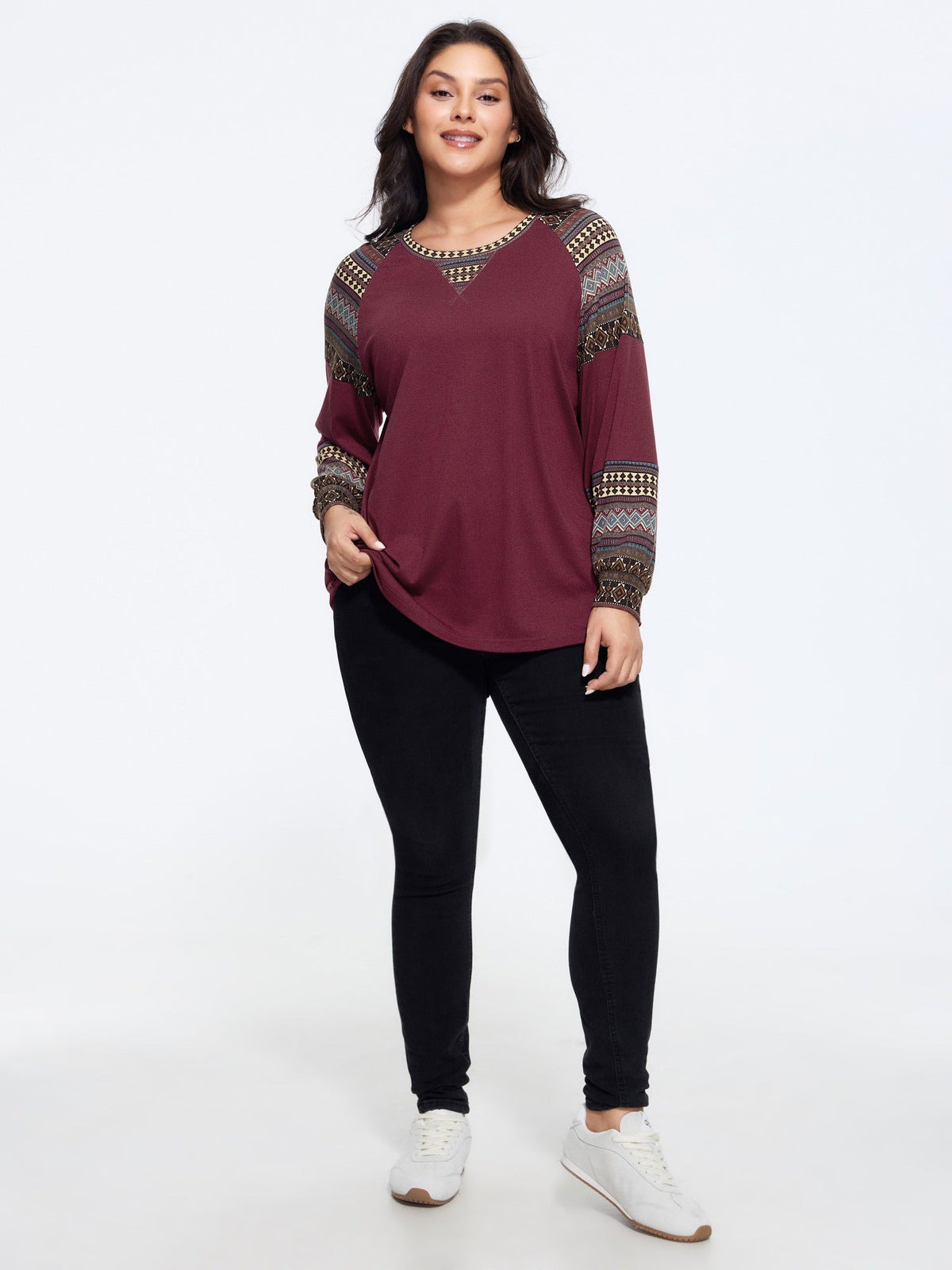 Supersoft Boho Stripes Spliced T-Shirt