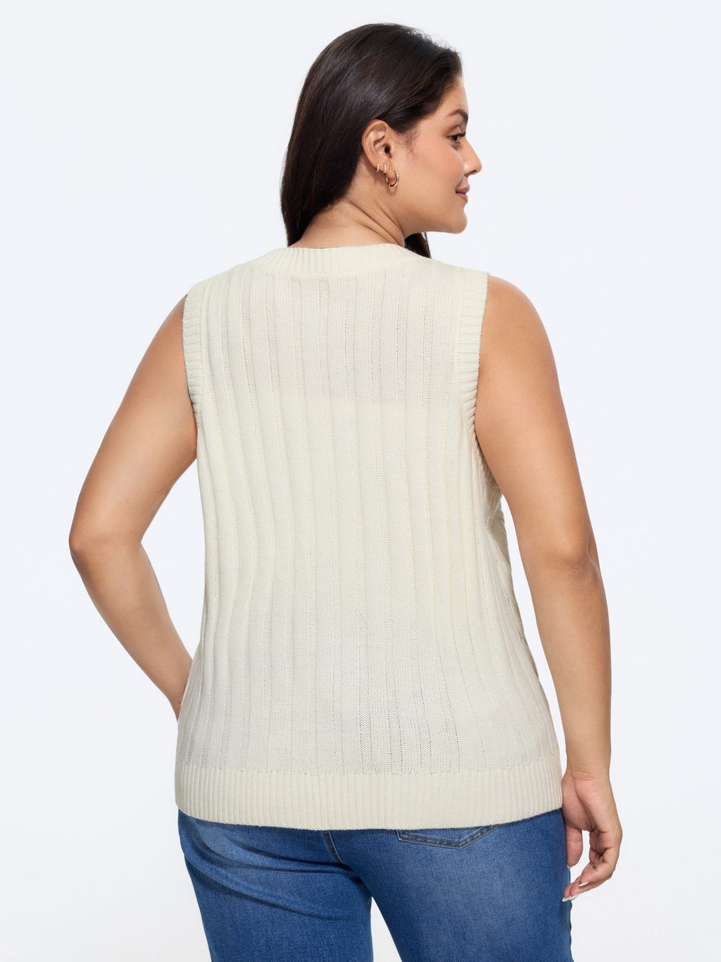 Floral Embroidery V‑Neck Cable Knit Sweater Vest