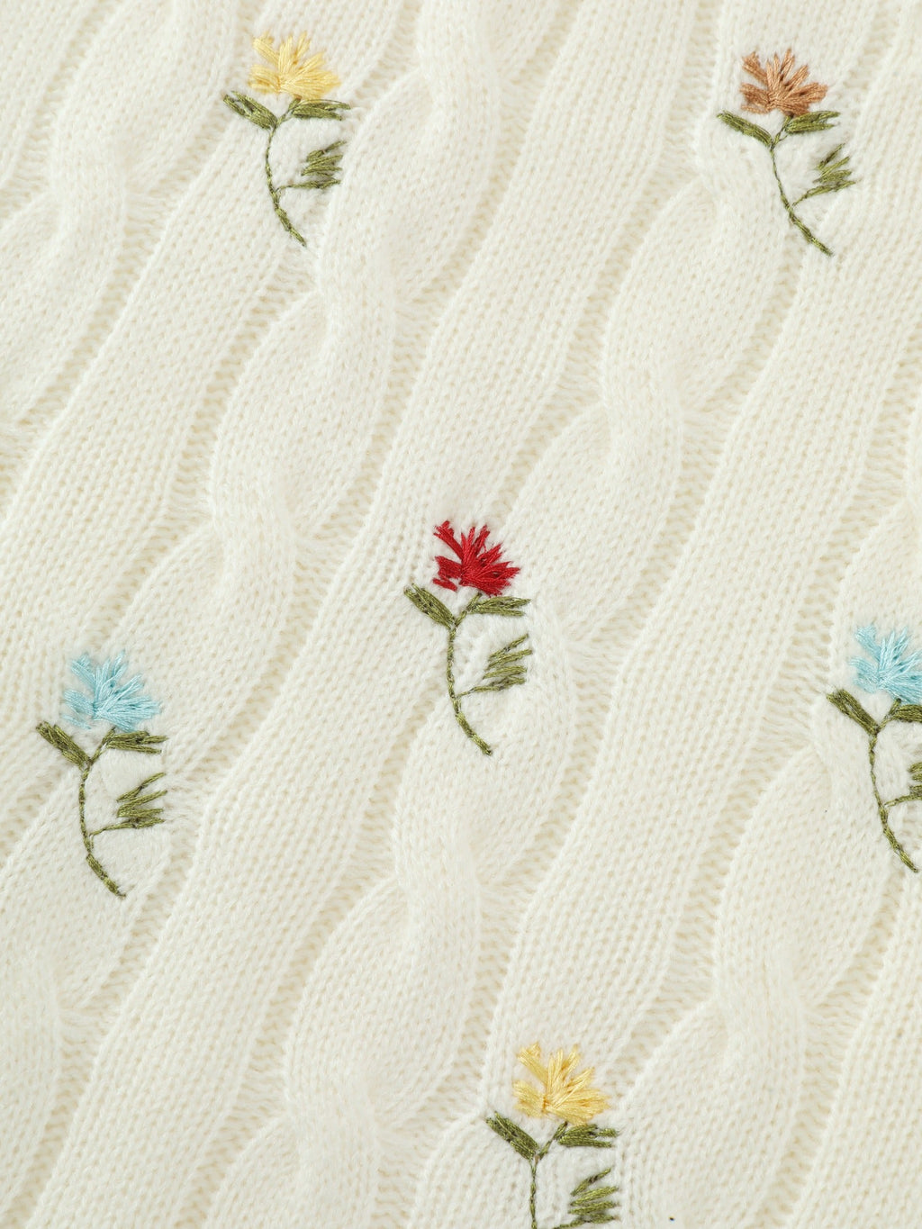 Floral Embroidery V‑Neck Cable Knit Sweater Vest