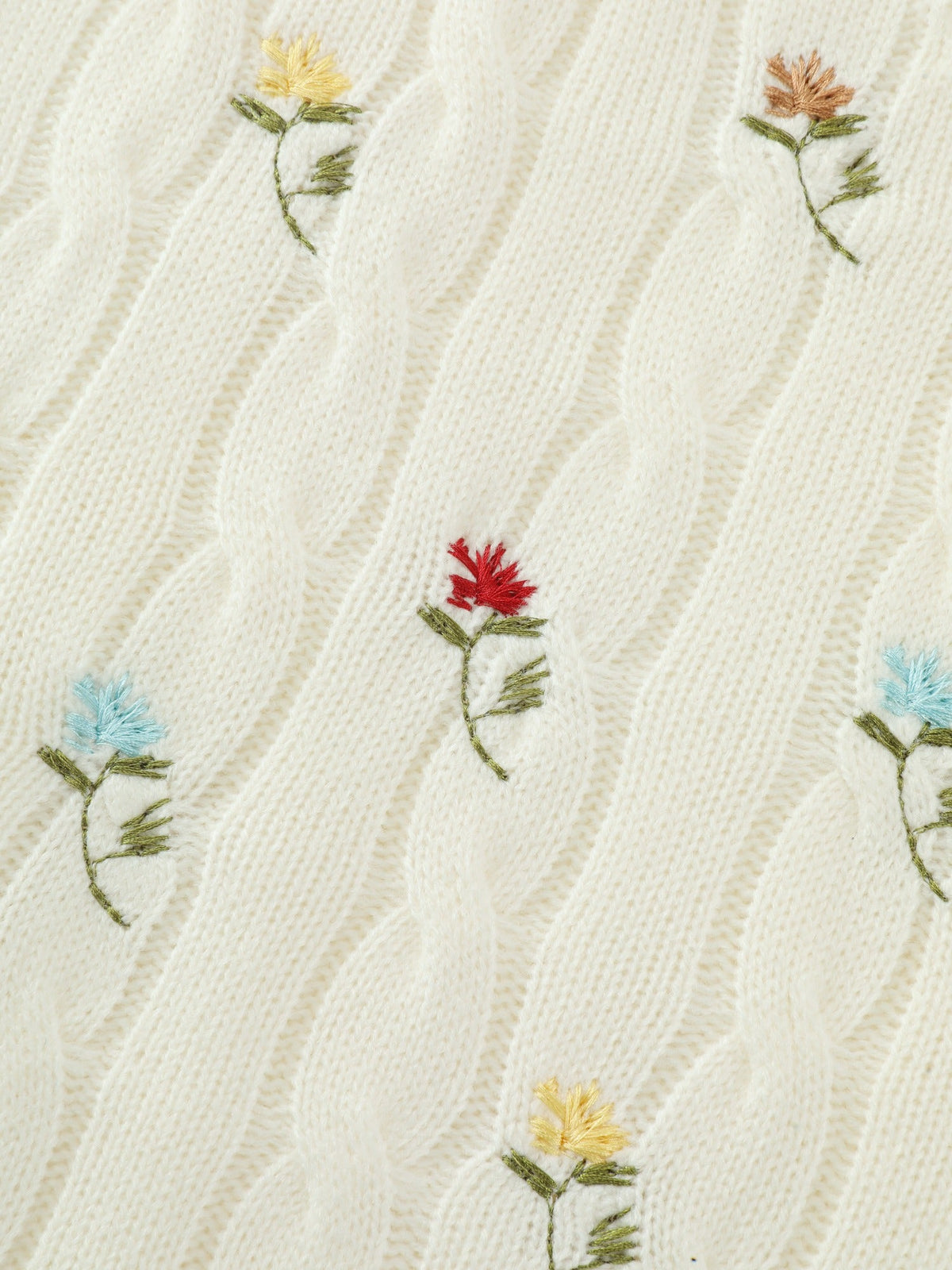 Floral Embroidery V‑Neck Cable Knit Sweater Vest