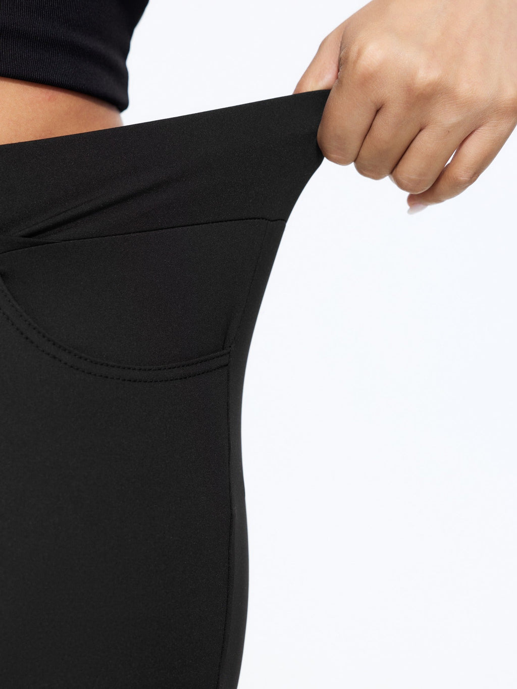 Stretch Crossover Waist Lace Trim Pocket Leggings