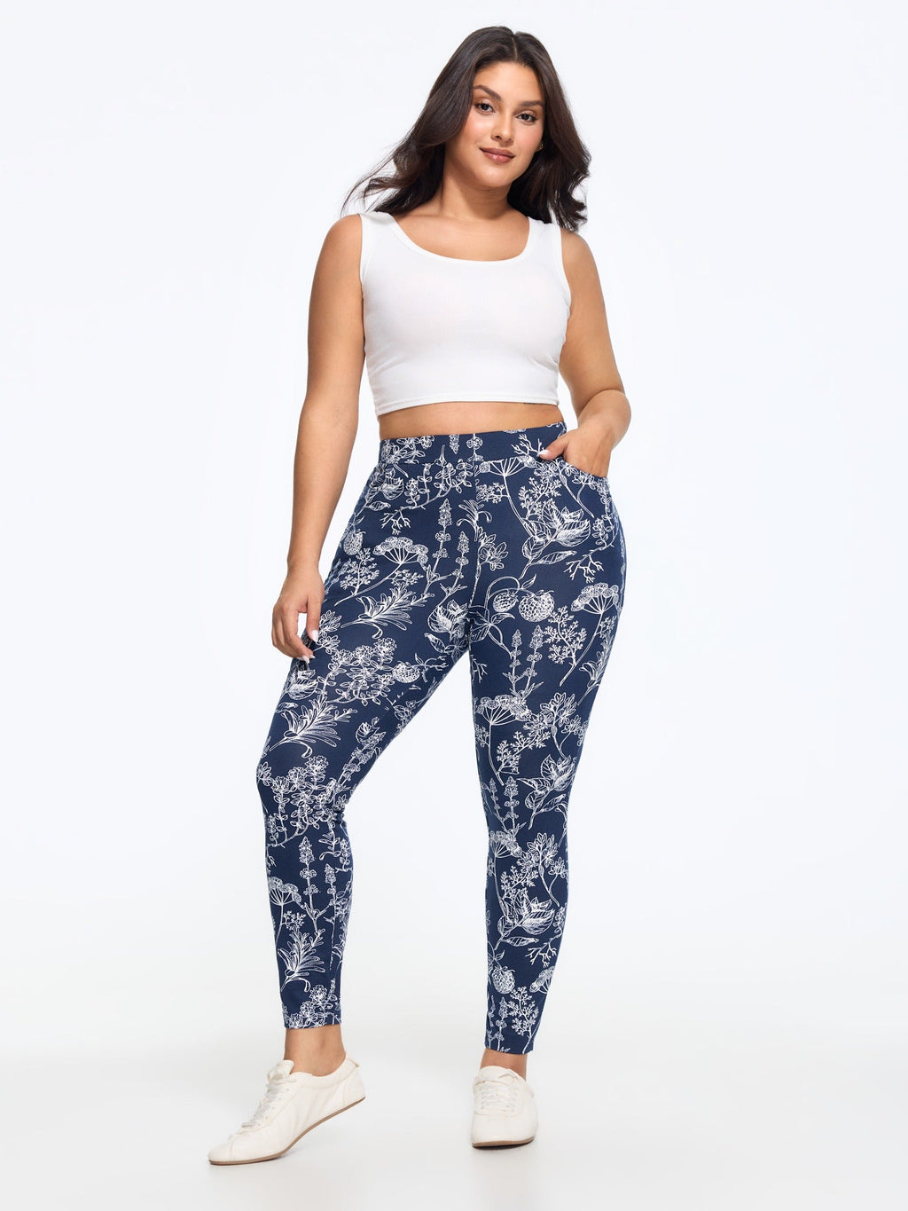 Stretch Botanical Print Pocket Leggings