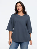 Cotton Crew Neck Metal Eyelet Decor T-Shirt