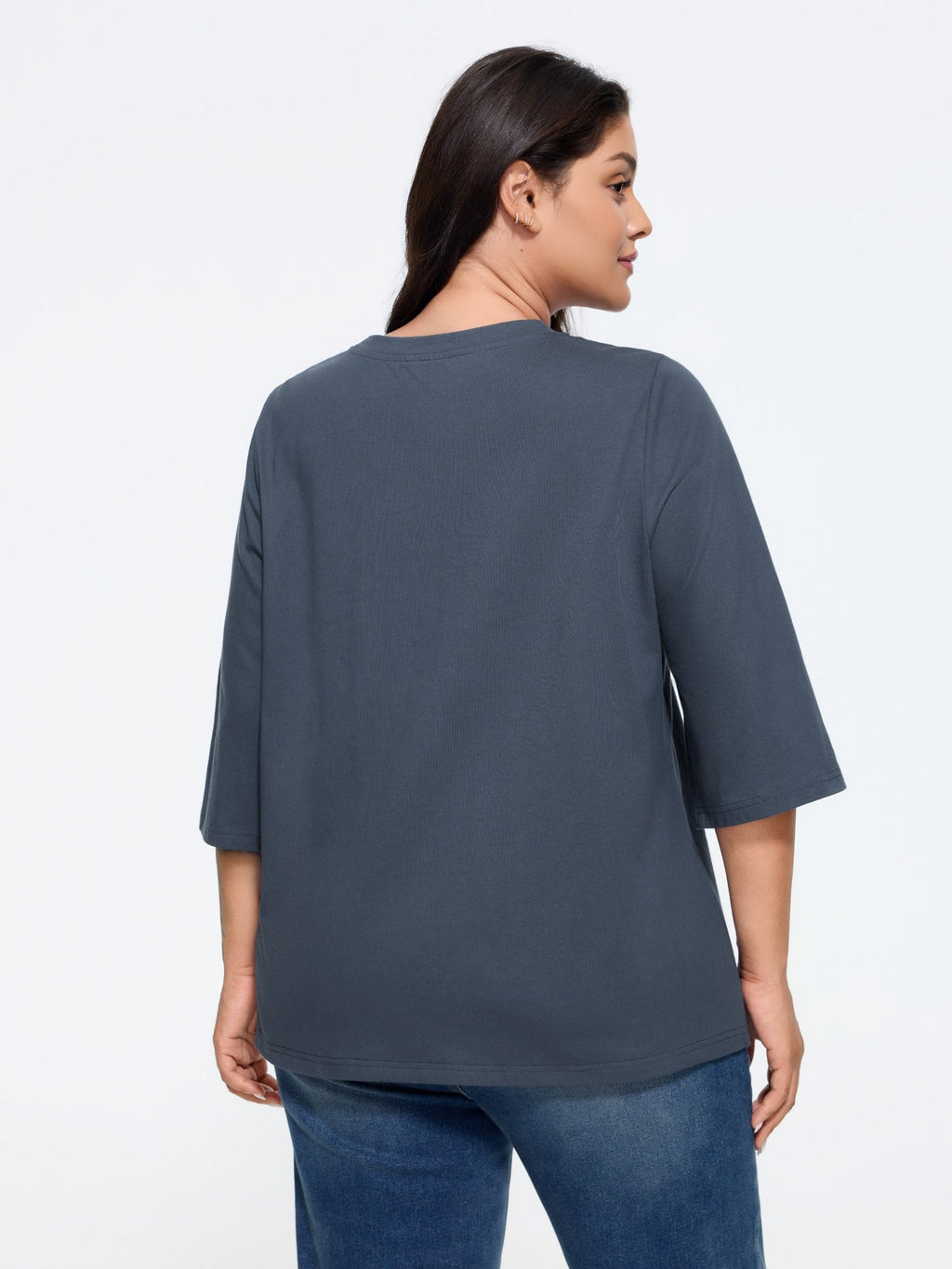 Cotton Crew Neck Metal Eyelet Decor T-Shirt